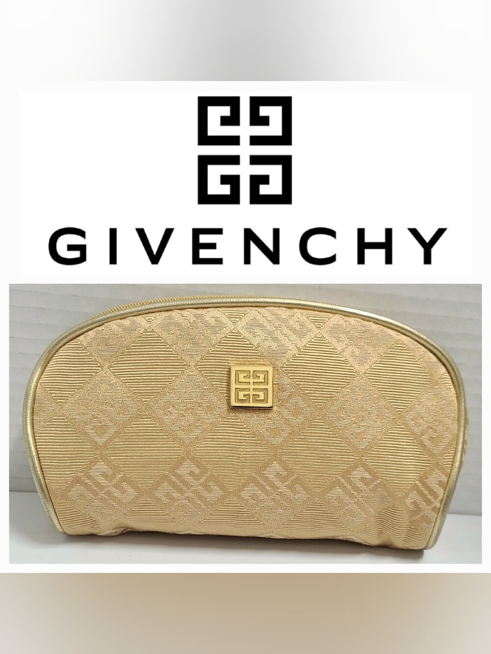 Givenchy Vintage 90's Cosmetics Pouch Gold Monogram Jacquard